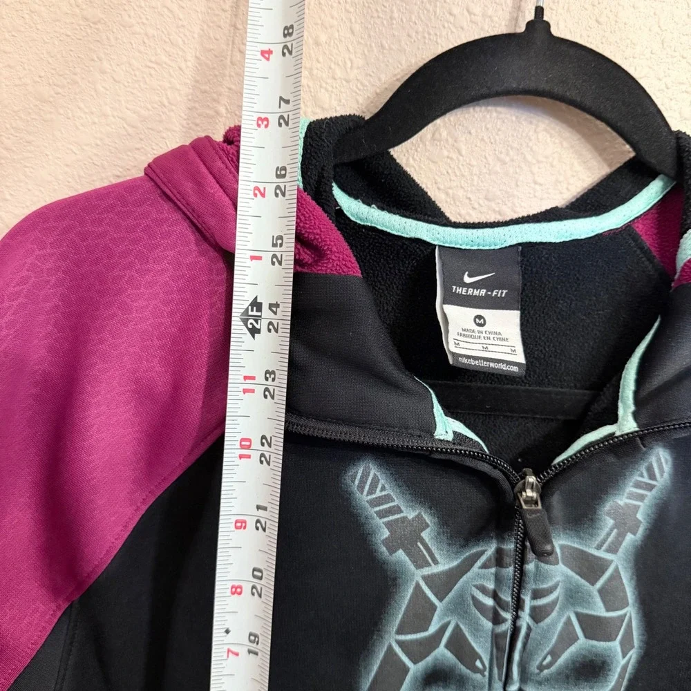 Nike Therma-FIT Hoodie Womens Medium Black Magenta Skull Full Zip Sweatshirt